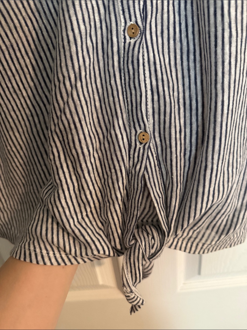 Rachel Zoe Navy and White Striped Sleeveless Button-Front Tie Top - Picture 3 of 5